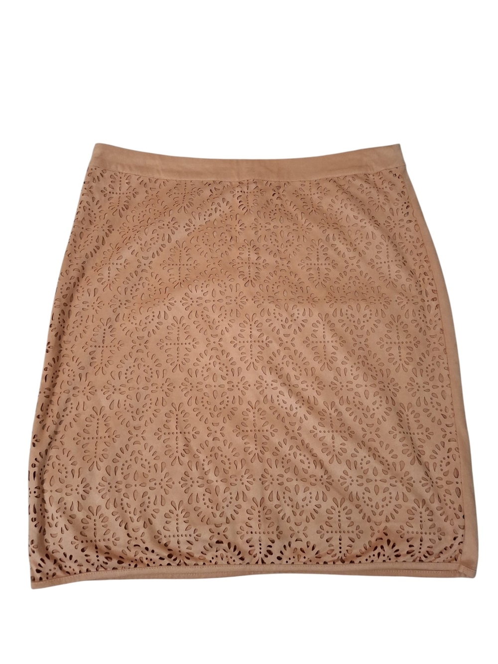 Cato Peach Laser-Cut Floral Pencil Skirt
